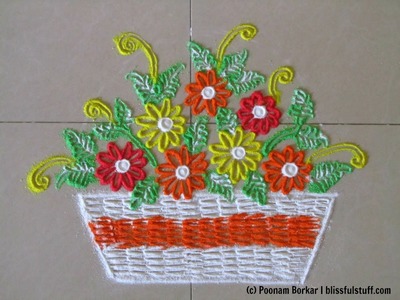 Easy and small flower bucket rangoli design | Innovative rangoli by Poonam Borkar