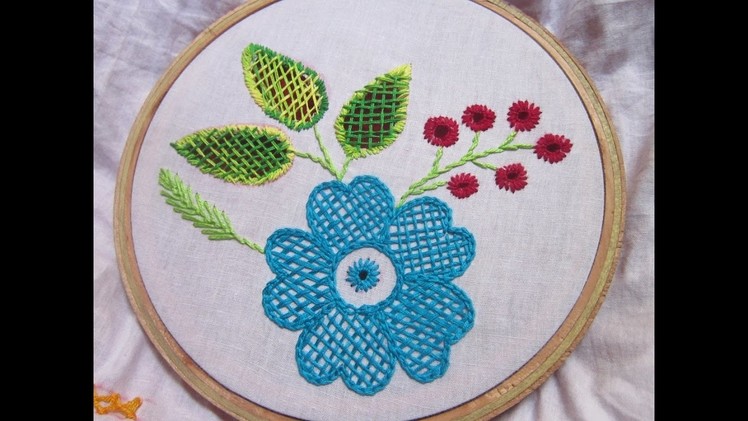 Hand Embroidery Stitches | Checker net stitch | Stitch and Flower-72