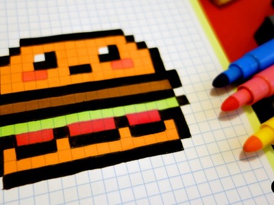 Handmade Pixel Art - How To Draw Kawaii Hamburger #pixelart #kawaii