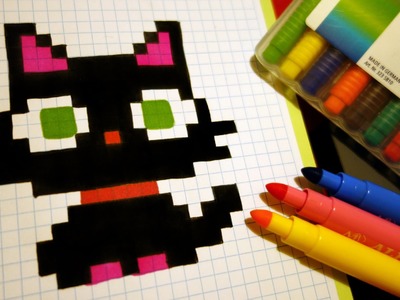 Handmade Pixel Art - How To Draw a Kawaii Black Kitty #pixelart