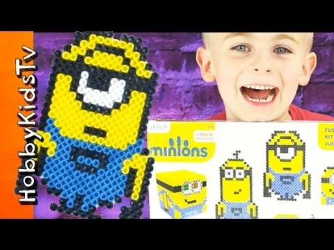 Minion FUSED Beads! Surprise Toy Review + Arts and Crafts Perler Beads Family Fun HobbyKidsTV