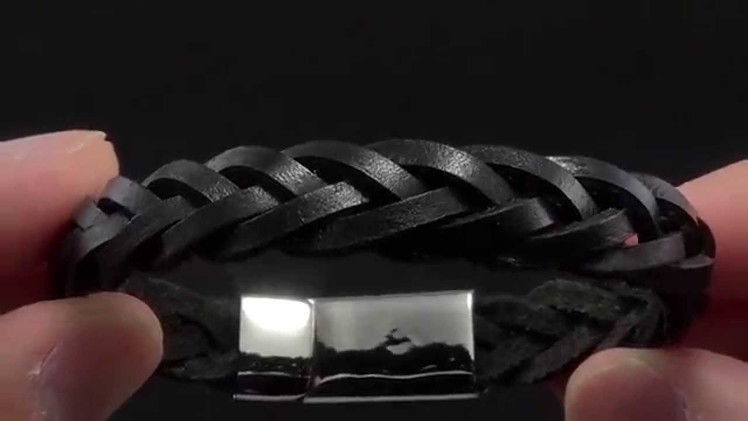 Wide Braided Black Leather Bracelet for Men | SelectMensJewelry.com
