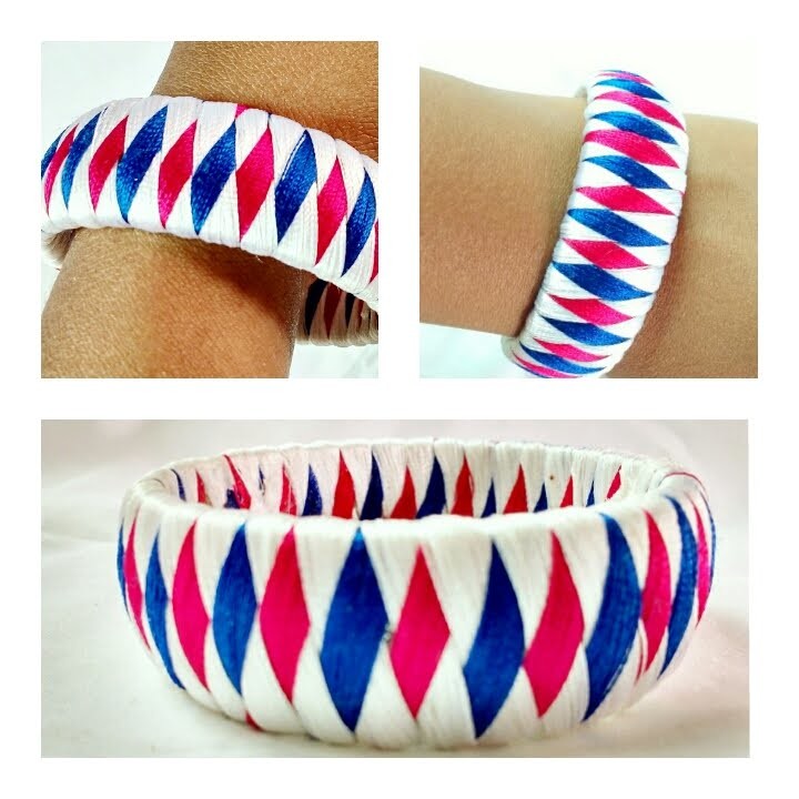 3 Colour Weave Silk Thread Bangle.Bracelet.Kada Diamond Design