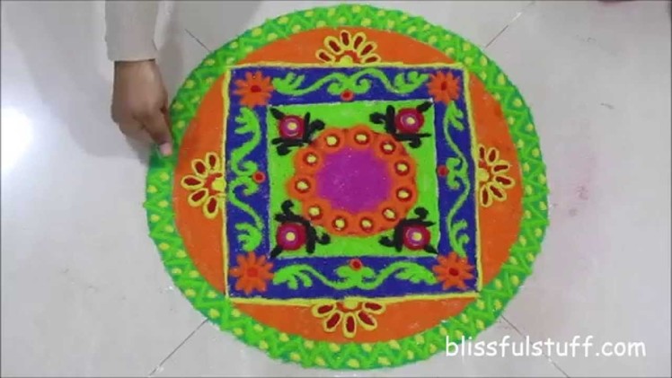 Easy free hand rangoli design, how to draw a colorful rangoli