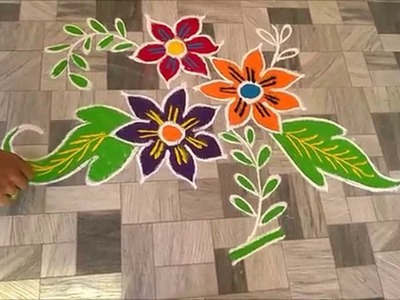 Freehand Flower Rangoli Design