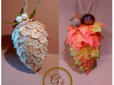 Hanging Autumn.Fall home decor piece using a polystyrene egg form and faux leaves