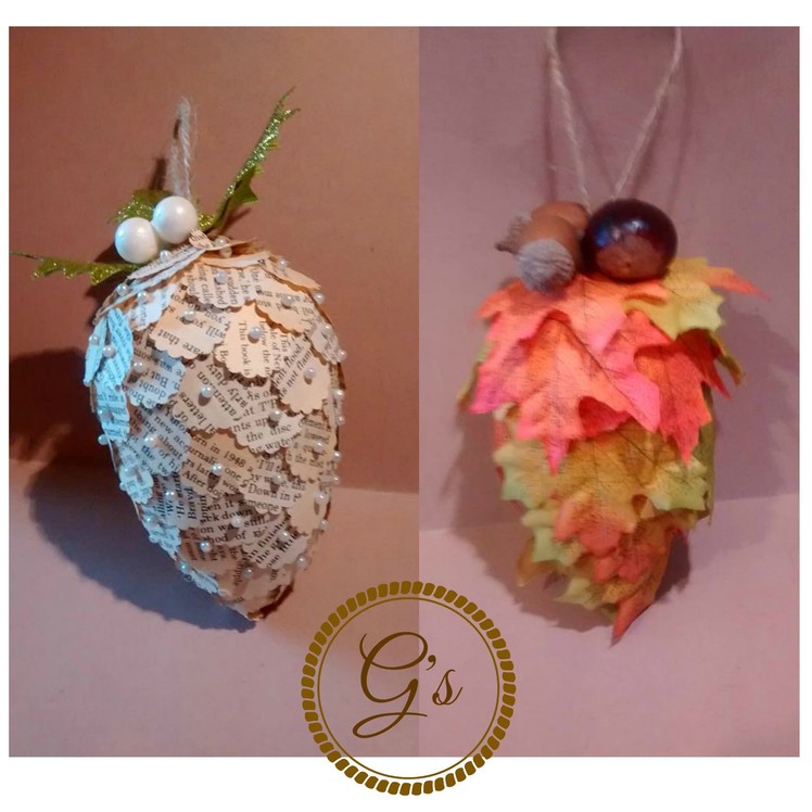 Hanging Autumn.Fall home decor piece using a polystyrene egg form and faux leaves