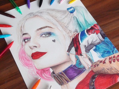 Harley Quinn Drawing - Suicide Squad - DeMoose Art