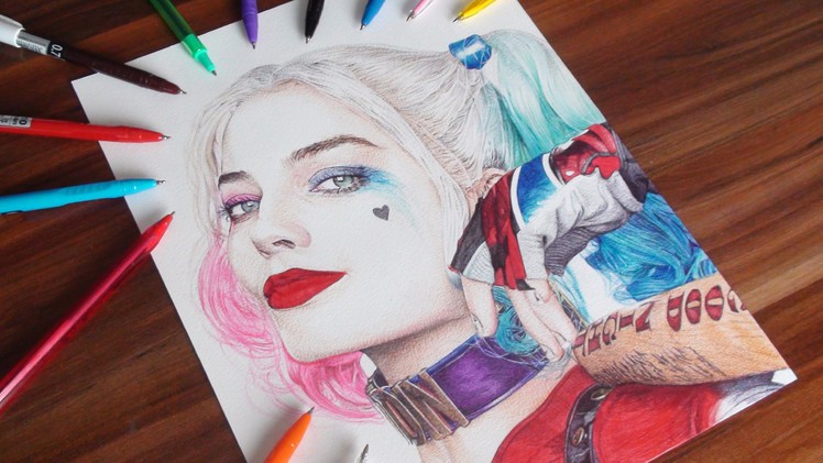 Harley Quinn Drawing - Suicide Squad - DeMoose Art