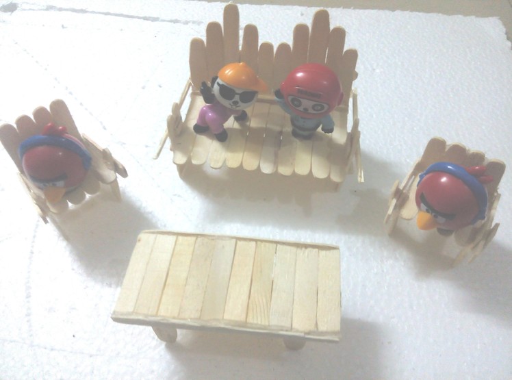Popsicle sticks. ice cream sticks sofa set with chairs for pandas. toys