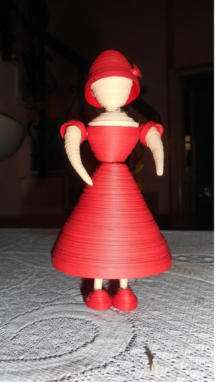 Quilling 3D doll in red dress
