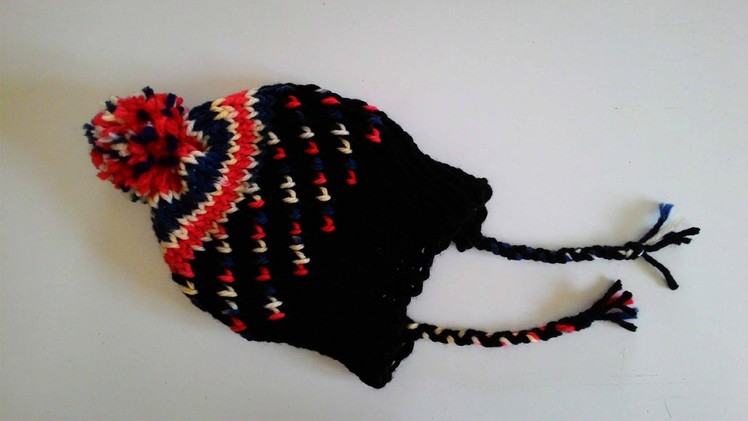ROUND LOOM KNIT HAT WITH EARFLAPS MULTICOLOR TUTORIAL