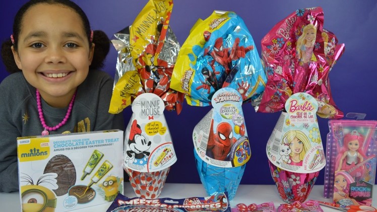 3 Giant Easter Surprise Eggs | Barbie - Spiderman | D I Y - Minions Chocolate Egg | Toy Opening