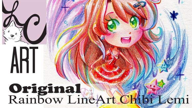Chibi Lemi. Rainbow Line Art (PolyChromos Colored Pencil Coloring)