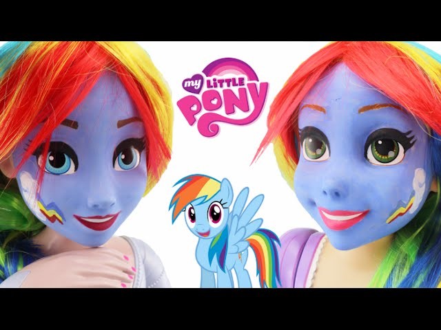 QUEEN ELSA and RAPUNZEL as RAINBOW DASH *** Makeup Makeover using Face Paint