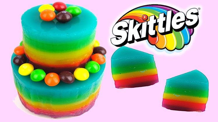 Rainbow Jello Skittles Cake! How to Make a Gummy Jelly Soda Bottle like a Cake!
