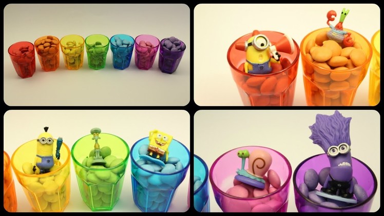 Smarties Candy Surprise SpongeBob Minions Learn Rainbow Colours with Smarties Cups