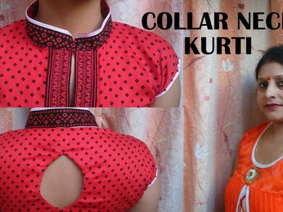 Collar neck kurti cutting and stitching DIY with latest diamond shape back design