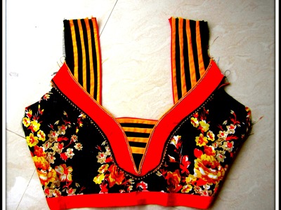 DESIGNER BLOUSE using Horizontal and Vertical Stripes (APPLIQUE.PATCH WORK)- DESIGN IT YOURSELF