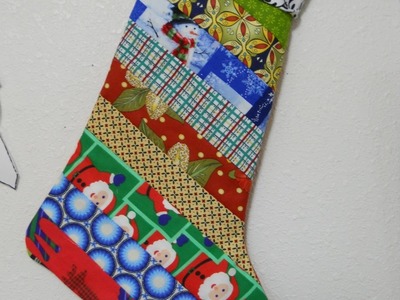 Scrappy Quilt-As-You-Go  Strip Christmas Stocking