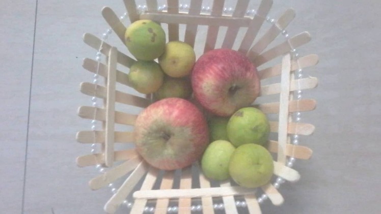 DIY: How to make fruit bowl.fruit basket using popsicle sticks. ice cream sticks