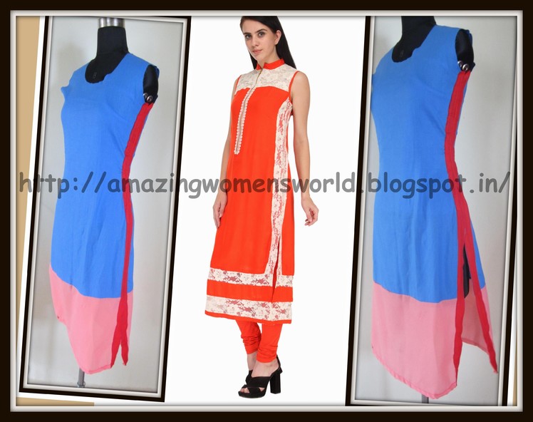 STRAIGHT CUT KURTI,  SIDE LACE JOINING. . . NOW EASY FOR BEGINNERS TOO