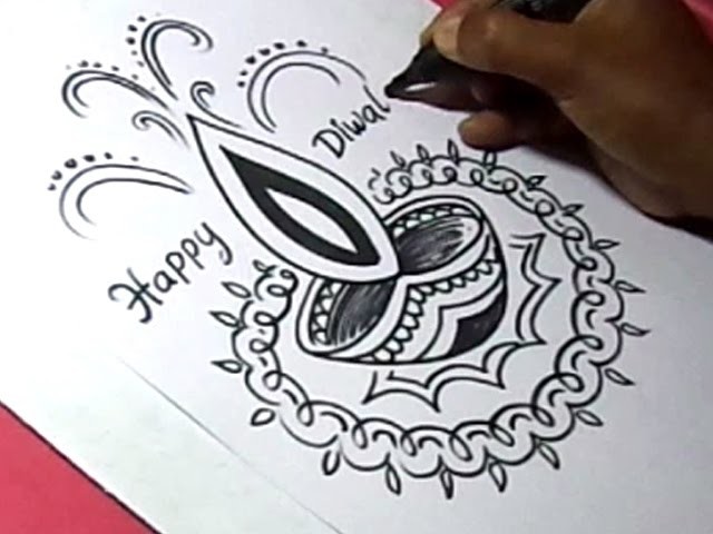 How to Draw DIWALI GREETING DRAWING Step by Step For Kids