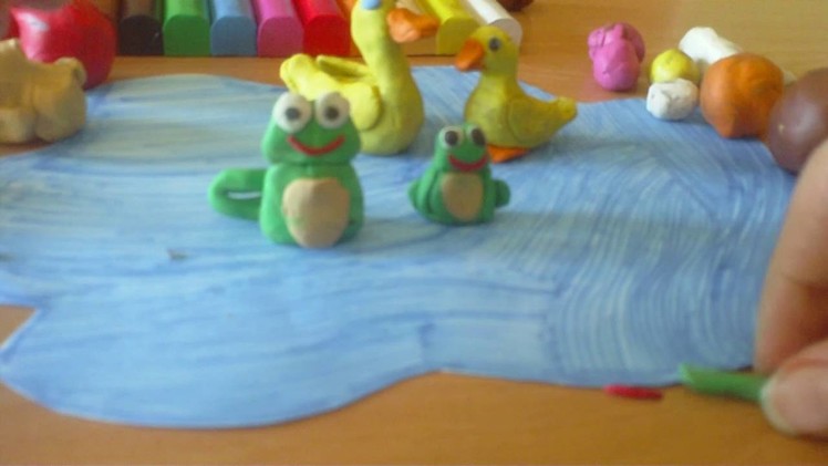 How to make a pond, duck, frog, swan and water lily with clay   handmade toys