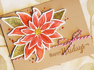 12 Days of Christmas Cards - Day 6: No Line Watercolor Poinsettia
