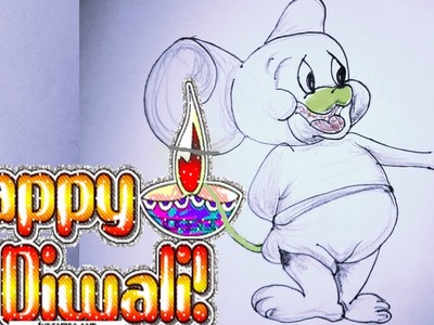 Draw a Diwali Art Drawing | How to Draw Jerry Mouse | Diwali Festival Drawing