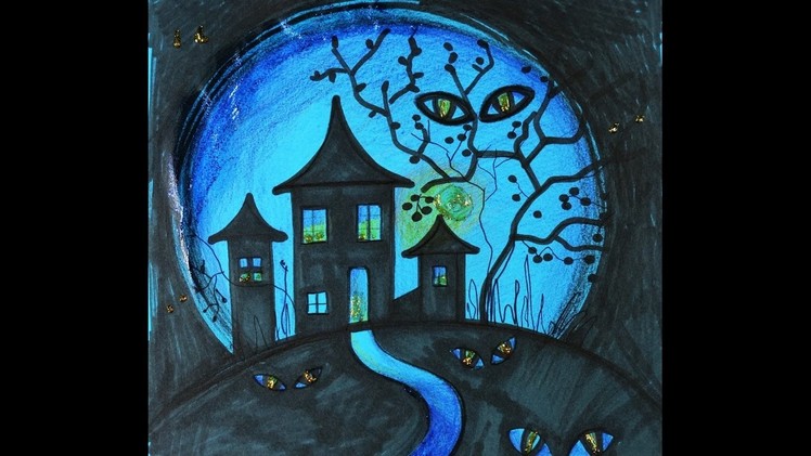 DIY Drawing Haunted House, How to Draw Haunted House for Halloween.