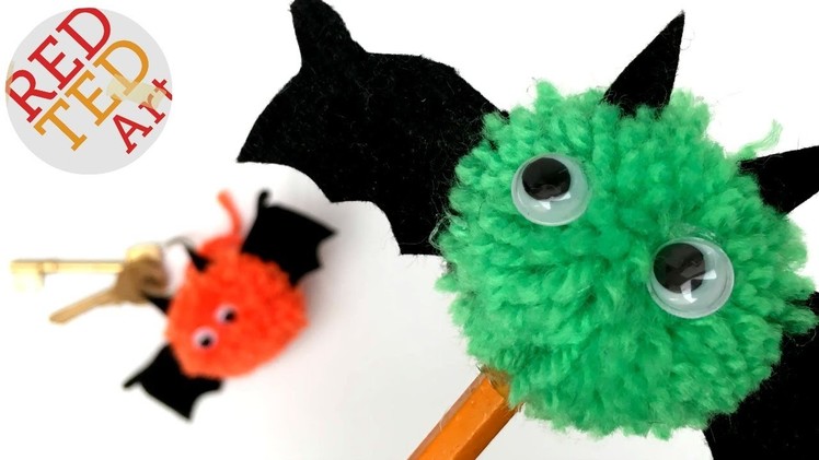 Easy Pom Pom Bats - Pencil Topper - Keychain - Cute Halloween DIY