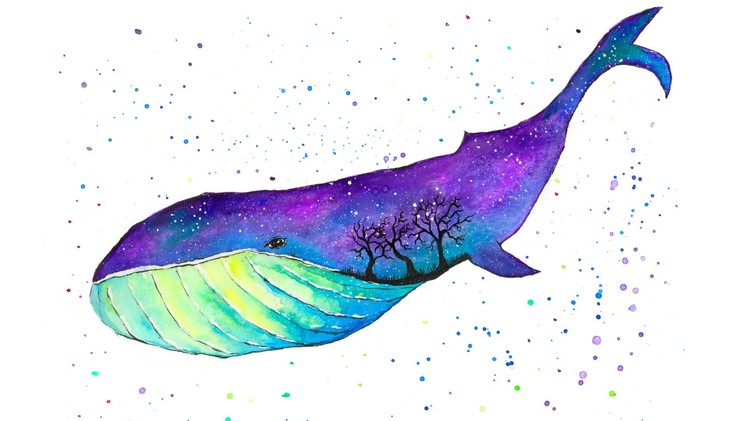 Galaxy Whale [Watercolor] - Double Exposure Speed Painting