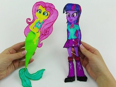 My Little Pony Equestria Girls Twilight Sparkle VS Fluttershy Mermaid drawing with 3D PEN ! DIY