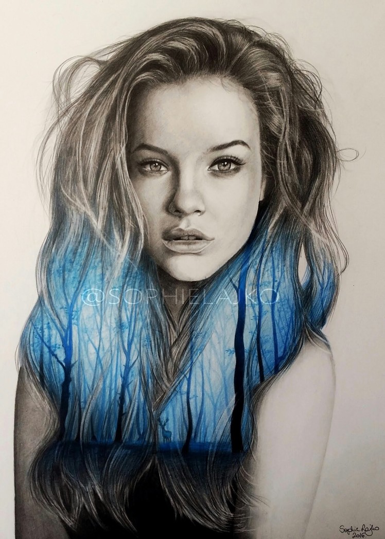 Speed drawing: Barbara Palvin - Double Exposure Portrait