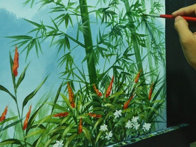Acrylic Landscape Painting Lesson - Bamboos on Misty Mountains by JMLisondra