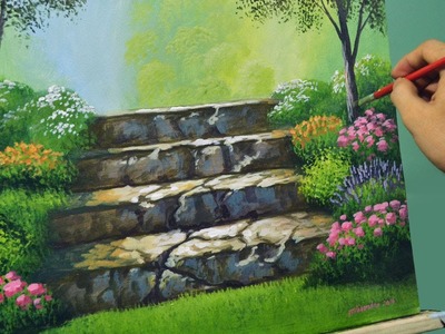 Acrylic Landscape Painting Lesson - Stairway to Flower Garden by JMLisondra