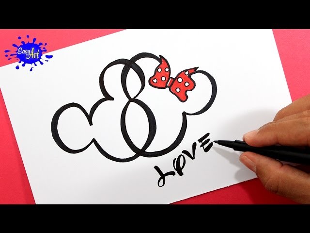 Como dibujar un corazón Mickey Mouse. How to draw a heart Mickey Mouse.
