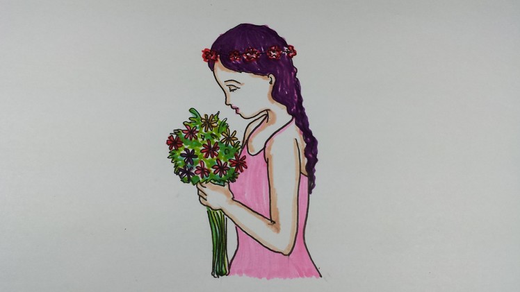 Drawing Tutorial~How to draw a girl holding a bouquet of flowers~