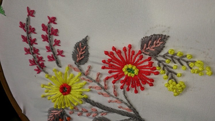 Hand embroidery-#27-long french knot flowers, fly stitch leaves-leisha's galaxy.