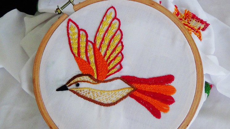 Hand Embroidery: Bird Embroidery (Fly Stitch, Stem Stitch)