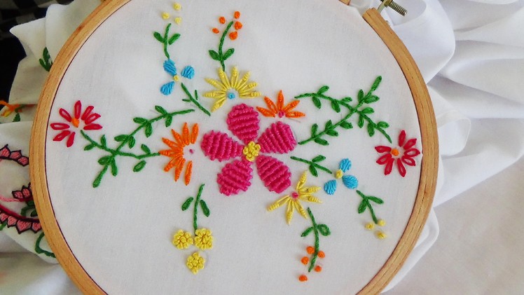 Hand Embroidery: Flower Stitch (Bullion Lazy, French Knot. )