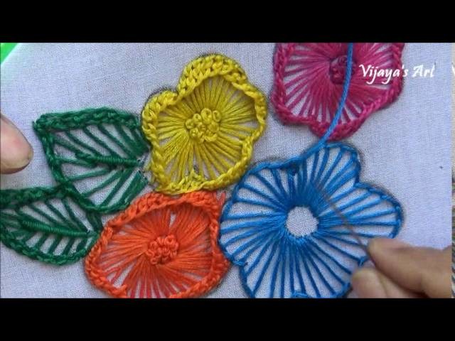 Hand Embroidery Work Designs # 100-Ruffle button hole Stitch flower Designs