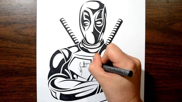 How to Draw Deadpool - Tribal Tattoo Design Style
