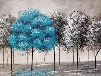 Pop of Color Black and White Trees Part 2 | Beginner Acrylic Painting | Purple Turquoise or Yellow
