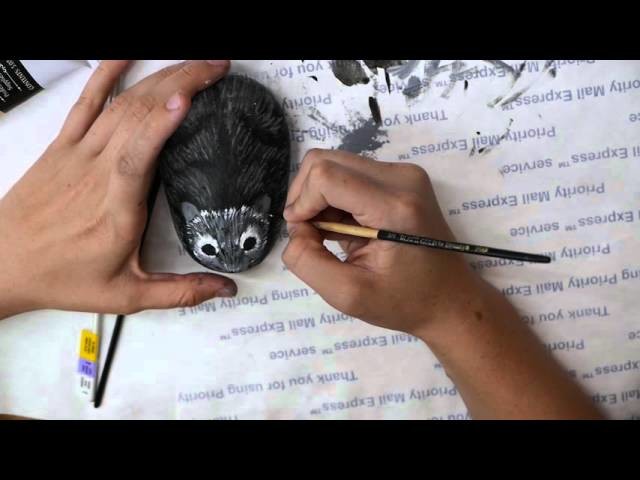 Rock Painting of a Cute Furry Mouse