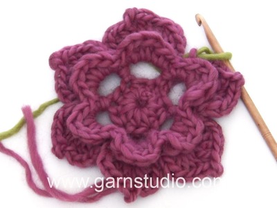 DROPS Crocheting Tutorial: How to work a Wild rose - Mystery Blanket