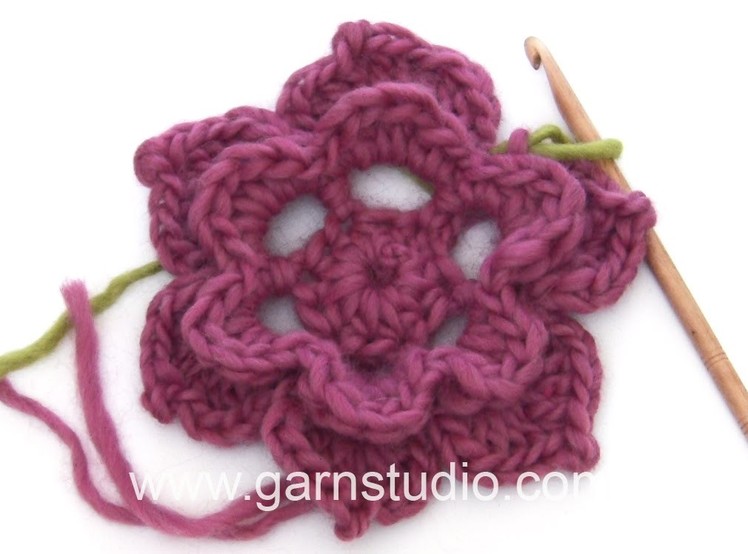 DROPS Crocheting Tutorial: How to work a Wild rose - Mystery Blanket