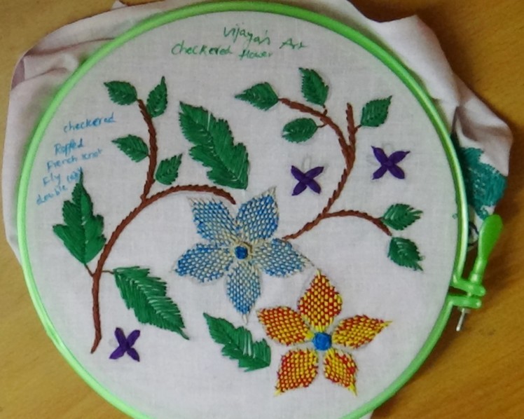 Hand Embroidery Designs # 117 - Checkered flower stitch Design