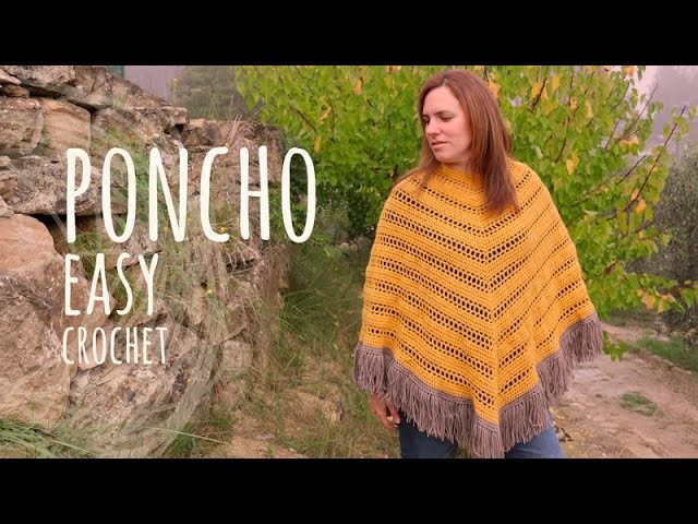 Tutorial Easy Crochet Mustard Boho Poncho